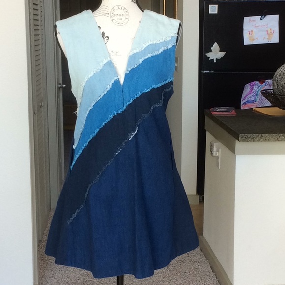 Free People Colorblock Denim Mini Dress - Picture 1 of 8